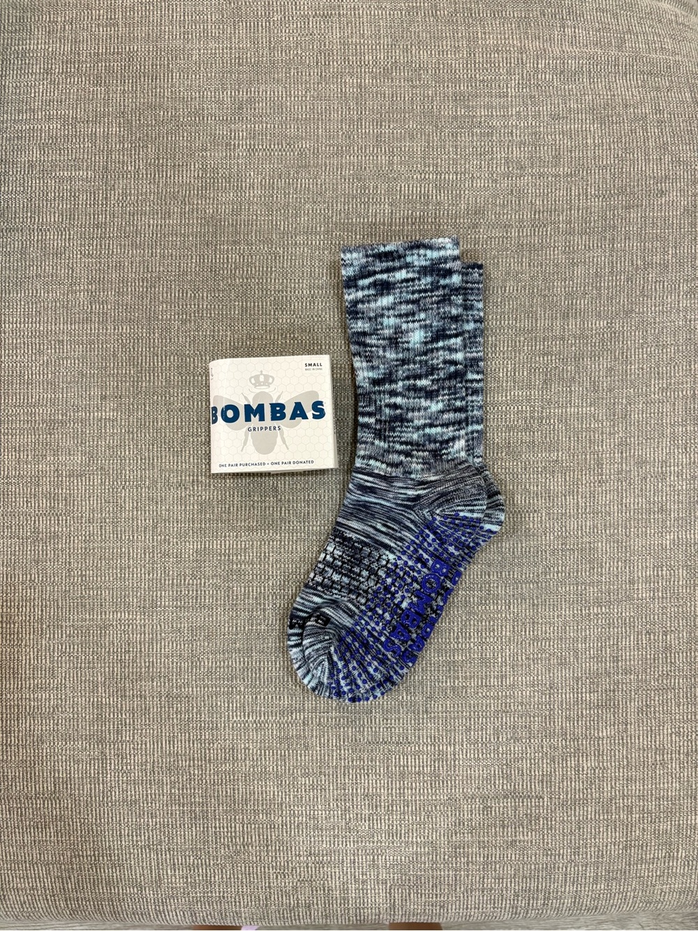 Bombas women gripper Blue Marled Crew Socks